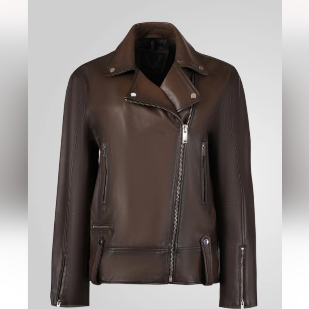 bod christensen Dark Brown Leather Moto Jacket